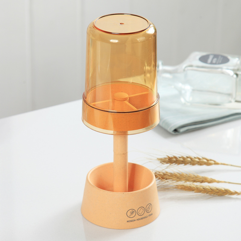 Clear Cover Pink Plastic Toothbrush Holder With bamboo Toothbrush